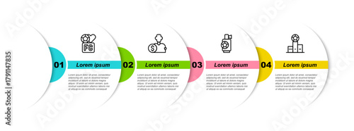 Set line Fan club football, Buy player, Air horn and Award over sports winner podium. Business infographic template. Vector