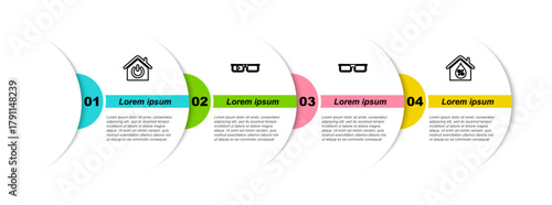 Set line Smart home, glasses, Glasses and House humidity. Business infographic template. Vector