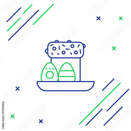 Line Easter cake and eggs icon isolated on white background. Happy Easter. Colorful outline concept. Vector