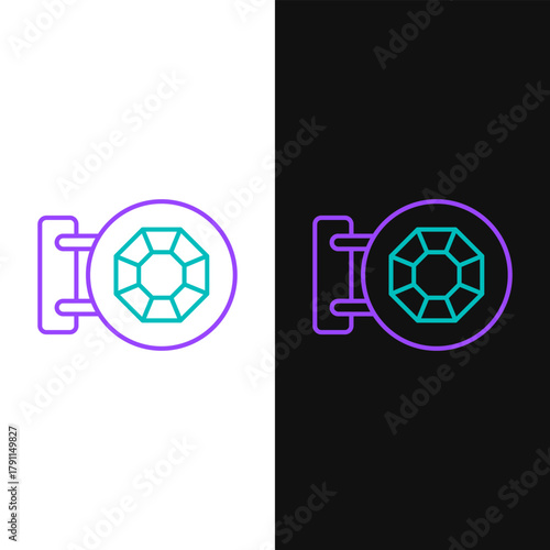 Line Front facade building jewelry store icon isolated on white and black background. Colorful outline concept. Vector