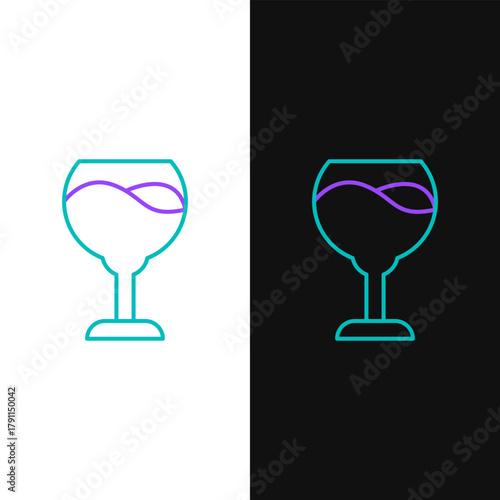 Line Wine glass icon isolated on white and black background. Wineglass sign. Colorful outline concept. Vector