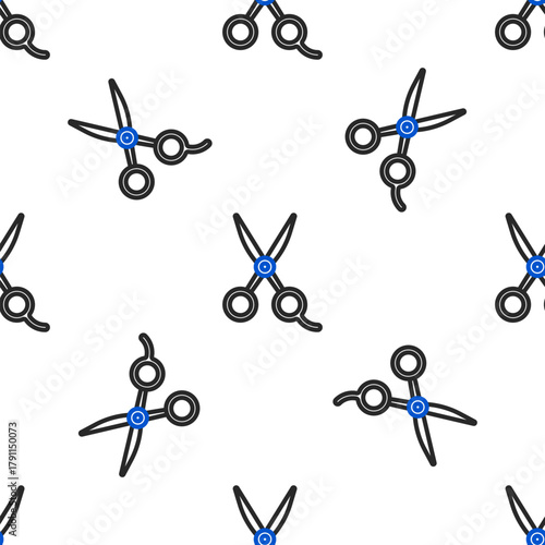 Line Scissors hairdresser icon isolated seamless pattern on white background. Hairdresser, fashion salon and barber sign. Barbershop symbol. Colorful outline concept. Vector