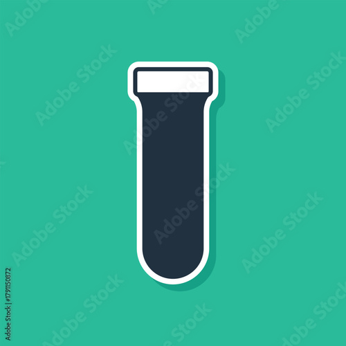 Blue Test tube and flask chemical laboratory test icon isolated on green background. Laboratory glassware sign. Vector