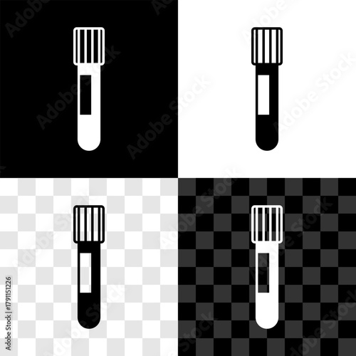 Set Test tube and flask chemical laboratory test icon isolated on black and white, transparent background. Laboratory glassware sign. Vector