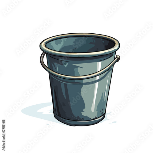 Cartoon metal bucket illustration flat vector design