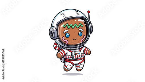 Adorable Chibi Gingerbread Man Astronaut Mascot Vector Illustration (Christmas Sci-Fi)