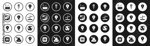 Set Location with anchor, information, City map navigation, beach, Road traffic sign, the globe and Car service icon. Vector