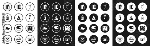 Set Milkshake, Cheese, Whipped cream in bottle, Paper package for milk, Bottle with, kefir, and icon. Vector