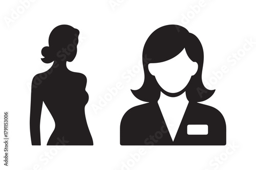 Two female professional silhouettes one full body one head and shoulders