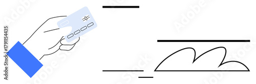 Hand holding a credit card with abstract lines and shapes, illustrating digital payment, financial technology, and secure transactions. Ideal for e-commerce, fintech, banking, contactless payment