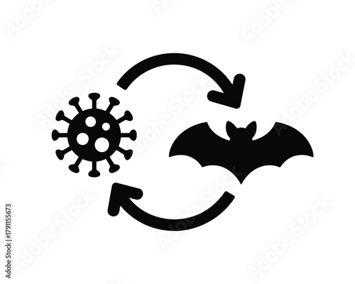 Virus and bat cycle transmission icon, zoonotic disease concept
