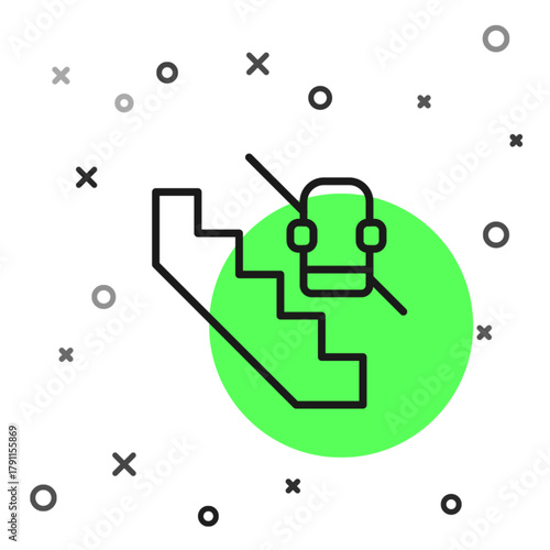 Black line Disabled access elevator lift escalator icon isolated on white background. Movable mechanical chair platform for handicapped human. Vector