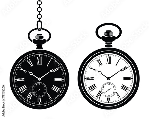 Classic and modern style pocket watch vector icon illustrations