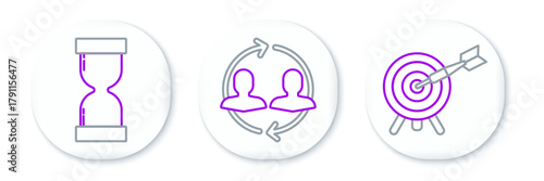 Set line Target with arrow, Old hourglass flowing sand and Human resources icon. Vector