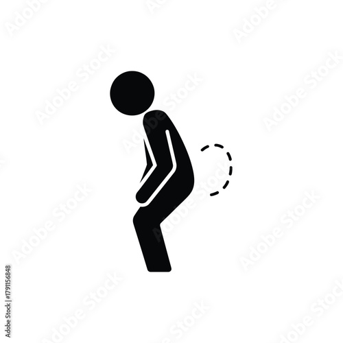 Black silhouette icon of person experiencing flatulence or abdominal discomfort