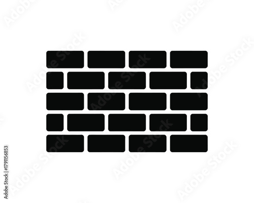 Simple black silhouette icon of a brick wall pattern isolated on a white background