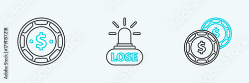 Set line Casino chip with dollar, and losing icon. Vector