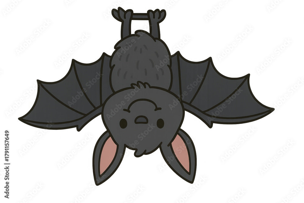 Obraz premium Cute cartoon bat hanging upside down, sleeping character, friendly animal illustration with transparent background