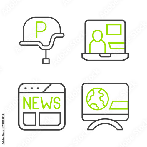 Set line Breaking news, News, World and War journalist icon. Vector