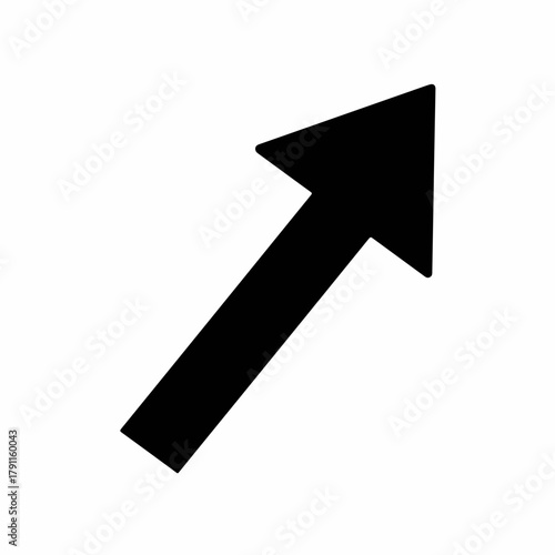 Upward pointing arrow icon in solid black color for directional navigation. Upward arrow symbol is useful for indicating increase, growth, or progress.