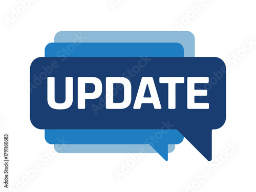 The word 'UPDATE' is displayed prominently on a blue speech bubble graphic.