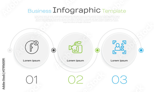 Set line Create account, Cinema camera and Television report. Business infographic template. Vector