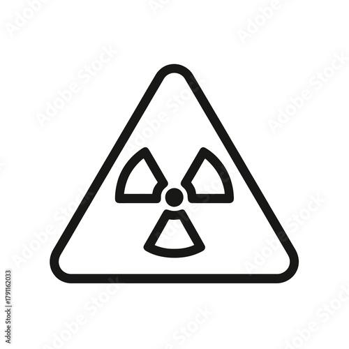 Minimalist radioactive hazard triangle icon, black vector line design for nuclear safety warnings or energy caution symbols.