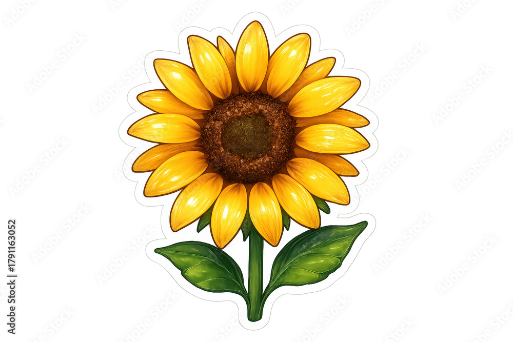 Fototapeta premium Blooming sunflower sticker creating a positive summer feeling
