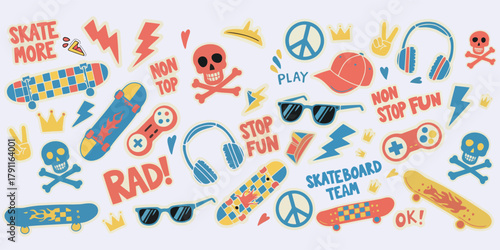 Doodle skateboard elements – hand-drawn vector pack