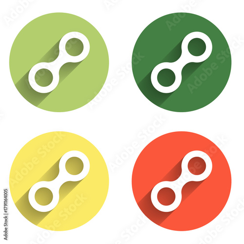 Set Virus icon isolated with long shadow background. Corona virus 2019-nCoV. Bacteria and germs, cell cancer, microbe, fungi. Color circle button. Vector