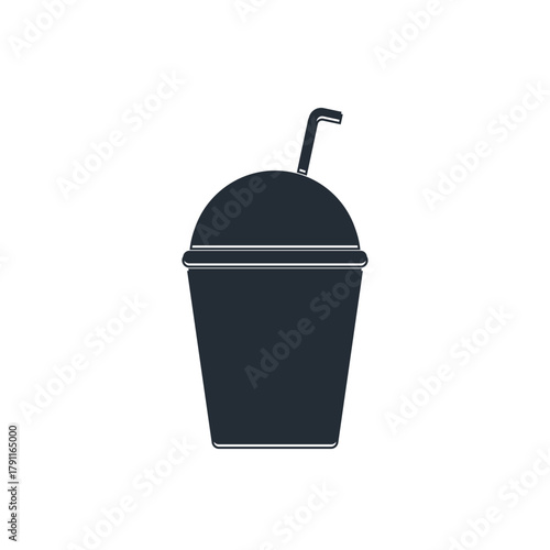 Black Milkshake icon isolated on white background. Plastic cup with lid and straw. Vector