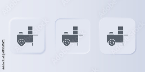 Grey Fast street food cart icon isolated on grey background. Urban kiosk. Set icons in square buttons. Vector