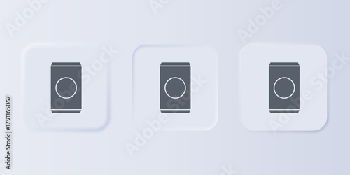 Grey Soda can with drinking straw icon isolated on grey background. Set icons in square buttons. Vector