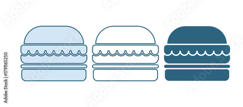 Blue Burger icon isolated on white background. Hamburger icon. Cheeseburger sandwich sign. Fast food menu. Vector