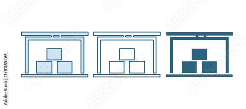 Blue Warehouse icon isolated on white background. Vector