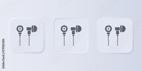 Grey Air headphones icon icon isolated on grey background. Holder wireless in case earphones garniture electronic gadget. Set icons in square buttons. Vector