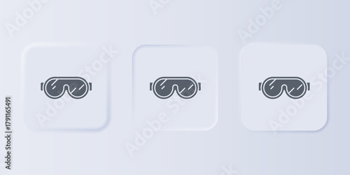 Grey Ski goggles icon isolated on grey background. Extreme sport. Sport equipment. Set icons in square buttons. Vector
