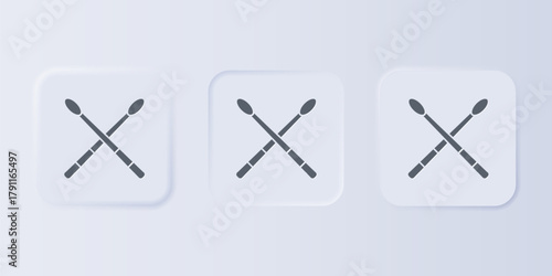 Grey Drum sticks icon isolated on grey background. Musical instrument. Set icons in square buttons. Vector
