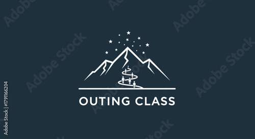 Outing Class logo featuring a mountain range with a winding path and stars.