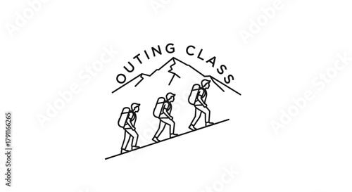 Outing Class logo with hikers climbing a mountain.
