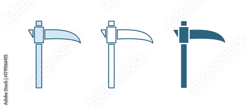 Blue Scythe icon isolated on white background. Happy Halloween party. Vector