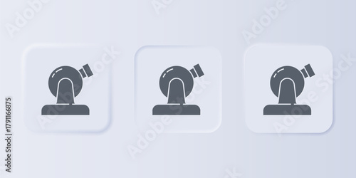 Grey Astronomical observatory icon isolated on grey background. Observatory with a telescope. Scientific institution. Set icons in square buttons. Vector