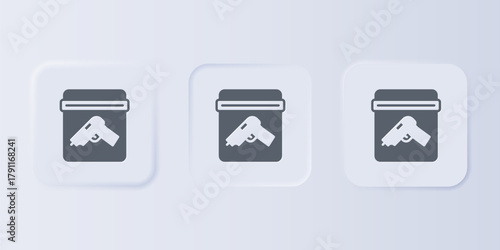 Grey Evidence bag with pistol or gun icon isolated on grey background. Set icons in square buttons. Vector