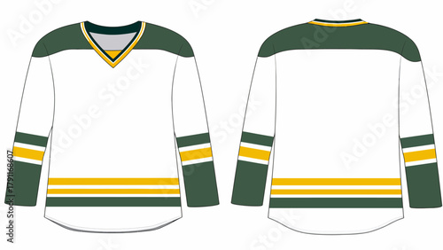 Ice Hockey Jersey Technical Sketch – Long Sleeve V-Neck Team Uniform Front and Back View CAD Template with Stripe Details for Sportswear Mockup