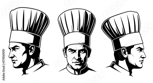 Serious Professional Chef Head with Toque Hat - Restaurant Culinary Mascot Vector Illustration for Food and Cooking