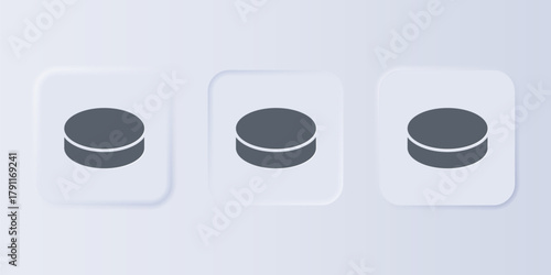 Grey Hockey puck icon isolated on grey background. Set icons in square buttons. Vector