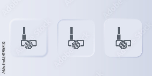 Grey Golf club with ball icon isolated on grey background. Set icons in square buttons. Vector