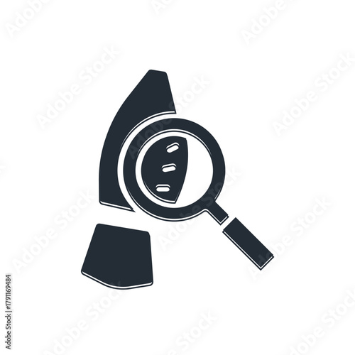 Black Magnifying glass with footsteps icon isolated on white background. Detective is investigating. To follow in the footsteps. Vector