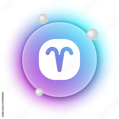 White Aries zodiac sign icon isolated on white background. Astrological horoscope collection. Blue and purple gradient circle background. Vector