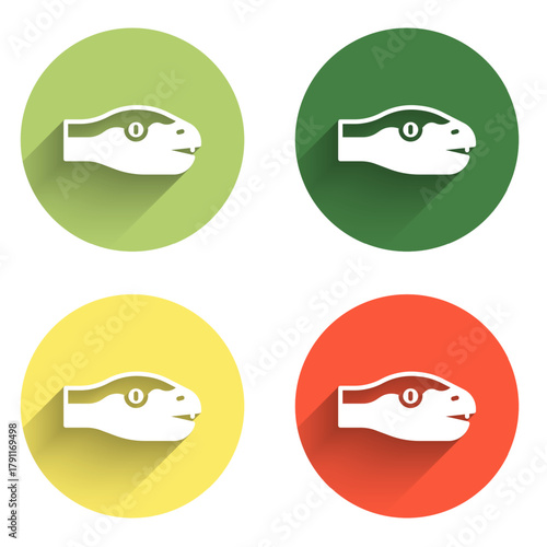 Set Snake icon isolated with long shadow background. Color circle button. Vector